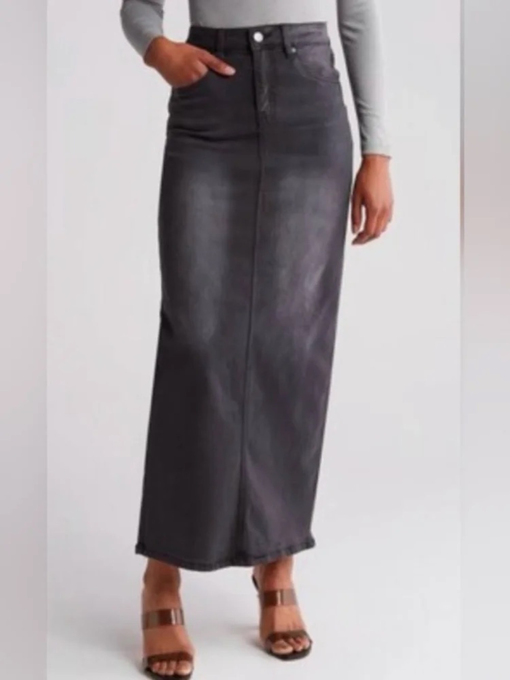 NWT PTCL Ethical Clothing High-Rise Charcoal Wash Maxi Denim Skirt